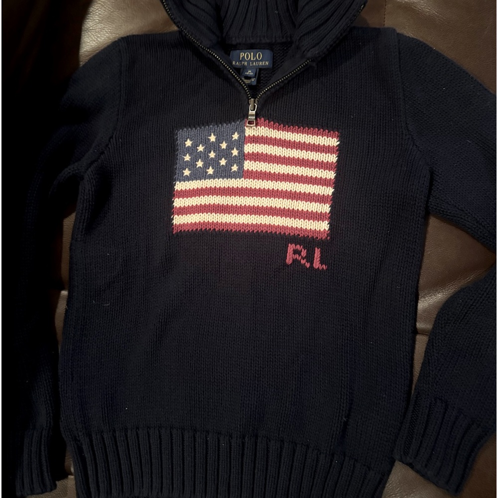 Ralph Lauren Polo 1/4zip kids flag sweater, Med (10-12)